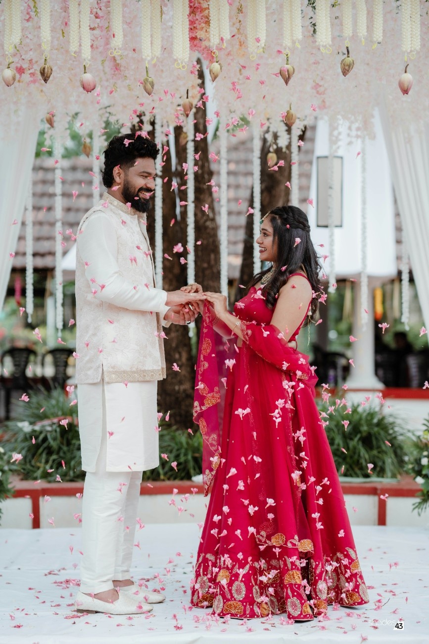Bride standing in golden hour light